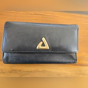 Vintage Princess Gardner leather Checkbook wallet Black Gold